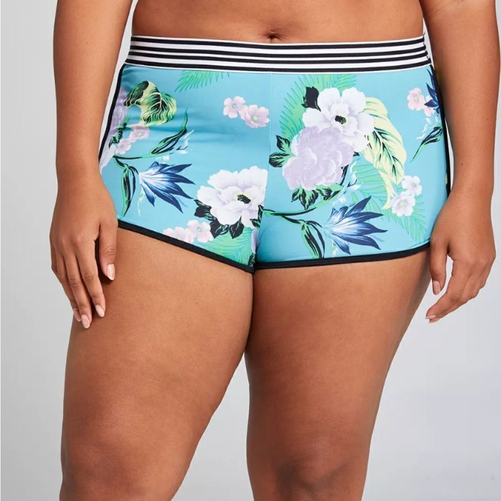 Cacique Lane Bryant‎ Teal Tropical High Rise Boyshort Swim Bottoms Size 14